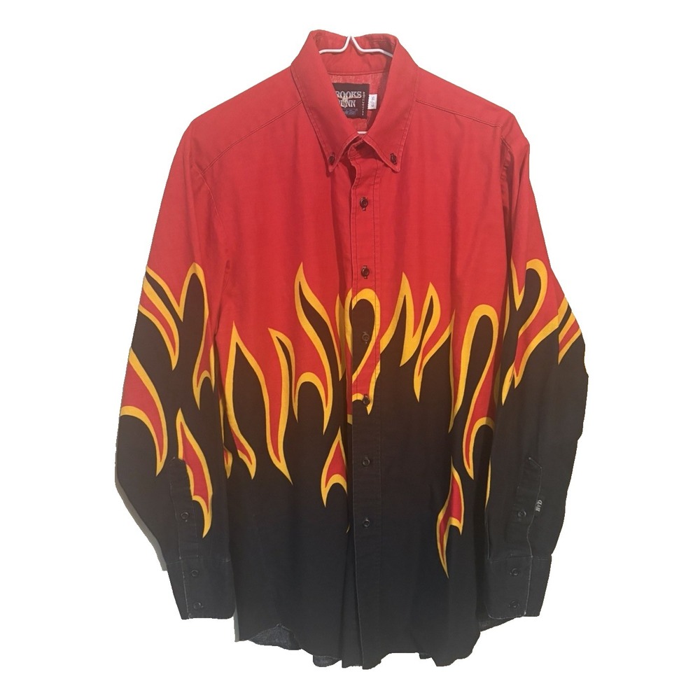 VTG Brooks & Dunn Panhandle Slim Flame Button Up L/S Shirt Size 16.5 - 35 Faded